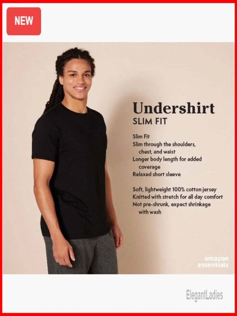 Men's Slim Fit Cotton Crew Neck Undershirt, Short Sleeve